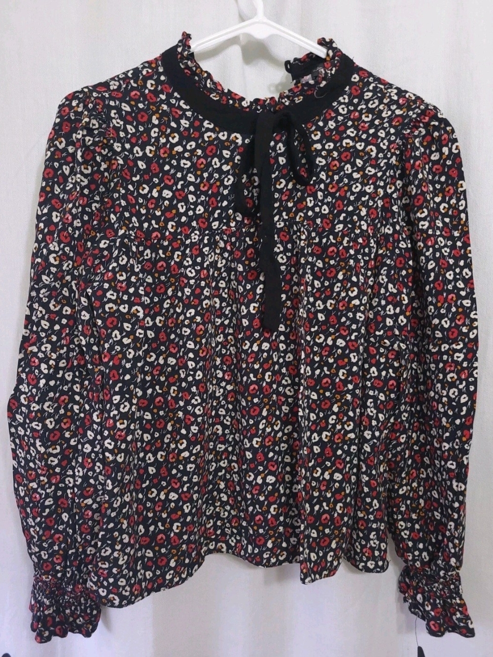 Miss Selfridge Ruffle Neck W/Tie Floral Print Vintage Look Blouse Top Sz 4